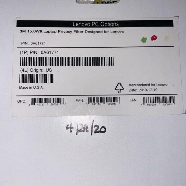 Sealed Lenovo 3M 15.6 inch W9 Laptop Privacy Filter 0A61771