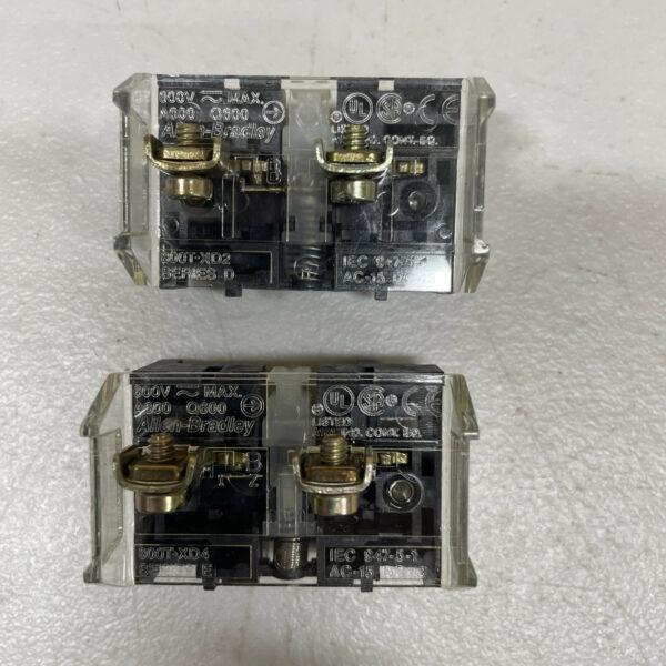 (2) ALLEN BRADLEY (1) 800T-XD2 Shallow Contact Block Ser D + (1) 800T-XD4 Ser E