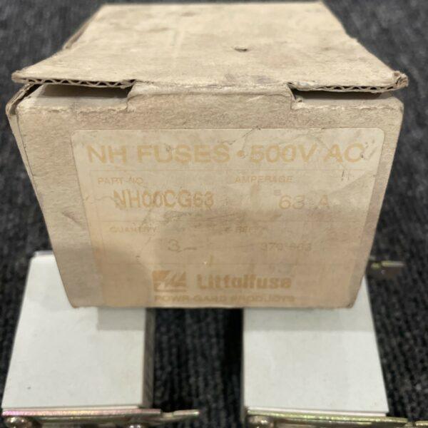 (2) LITTELFUSE NH00CG63, NH Fuse, 63 Amp, 500V AC