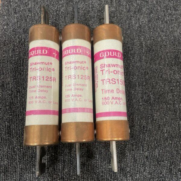 (3) GOULD SHAWMUT Fuses (2) TRS125R TIME DELAY 600-V, + (1) Trs150r