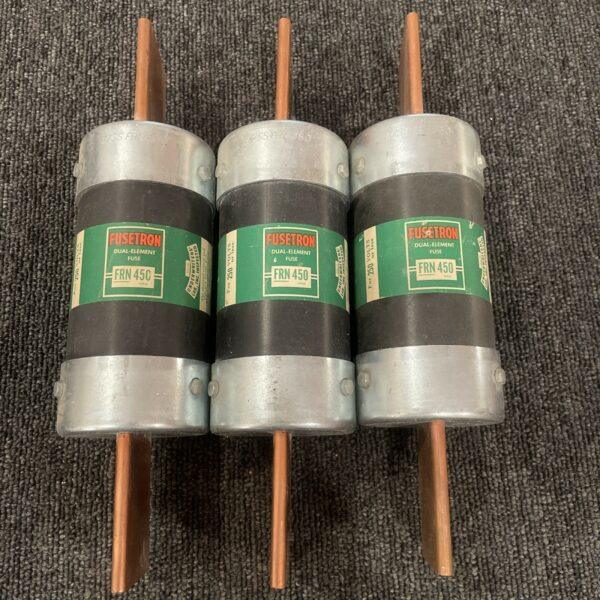 (3) BUSSMANN FRN 450 FUSETRON DUAL ELEMENT TIME DELAY FUSES 250V