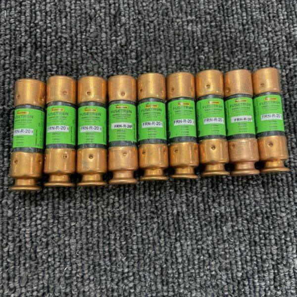 (9) Bussmann FRN-R 20 Amp 250V Dual Element Time-Delay Fuses